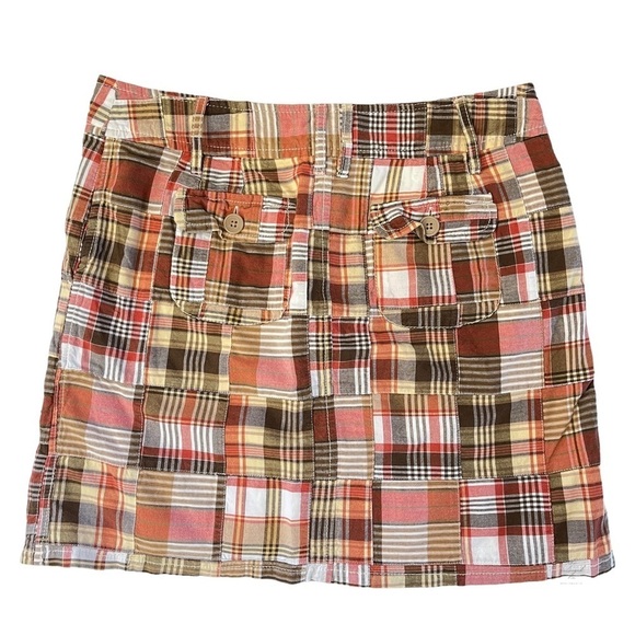 LOFT Madras Mini Skirt Colorful Plaid Striped‎ Patchwork Button - Picture 5 of 7